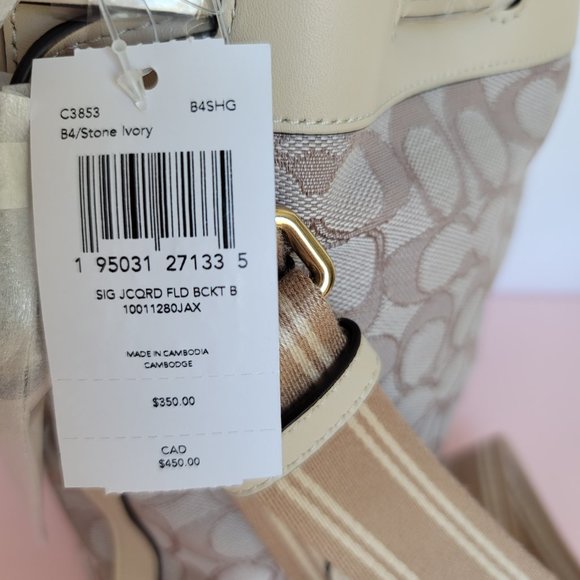 COACH Field Bucket Bag in Signature Jacquard & Leather –Stone Ivory ⭐ - Picture 16 of 16